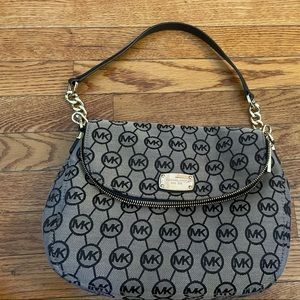 Michael Kors taupe/black monogram canvas leather 2-way shoulder bag